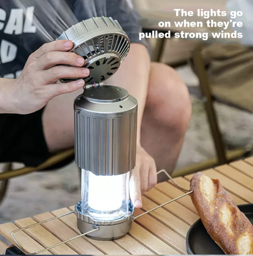 Solar Camping Lantern with Fan USB Rechargeable Emergency Hanging Light for Camping Tent Hurricanes Power Outages Storm