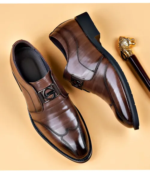 Men's Casual Business Leather Shoes Cover Feet Embroidered Pointed Scalp Shoes Comfortable Wear-resistant Dress Shoes Men