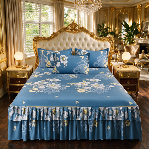 Floral Ruffled Bed Skirt 3-Piece Set 200cm * 220cm