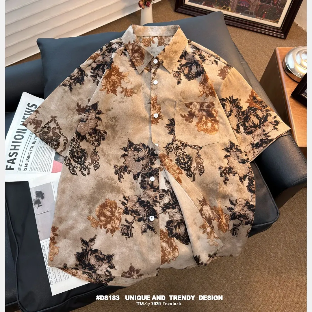Brown vintage-print T-shirt