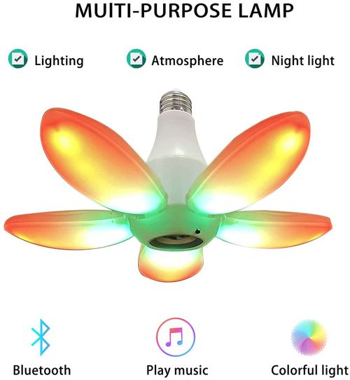 Smart light bulb music synchronous LED five leaf fan dimmable E27 base 360 deformable speaker light party lighting