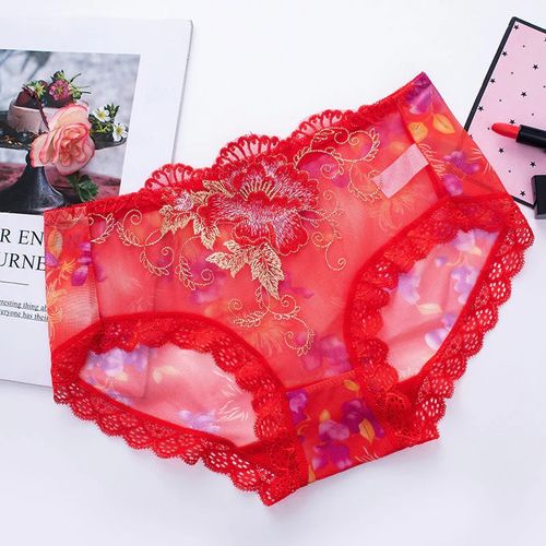 7 pieces of sweet mesh transparent lace flower underwear in plus size