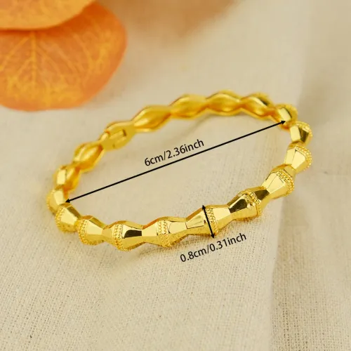 1Pcs Gold Tone Bamboo Bangle for Women, Vintage Textured Carved Bracelet, Ethnic Wedding Party Jewelry Gift