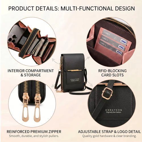 Women Crossbody Shoulder Bags Wallets Touch Screen Cell Phone Purse Soft Leather Strap Handbag for Female Luxury Messenger Bags