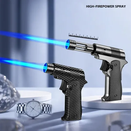 Blue Flame Torch Cigar Lighter 7CM Retractable Flame Outlet Safety Lock Ignition Cycle Inflation Outdoor
