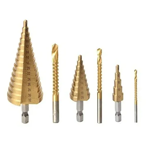 6 PCS 1 set Titanium Coated Drill Bit Set Including 3 Sizes of Step Drill Bits Twist Drill Bits for Metalworking Woodworking