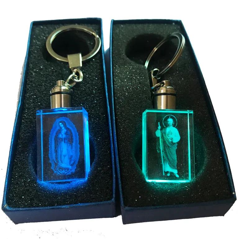 2Pcs Customized Carved Our Lady of Guadalupe San Judas Tadeo Saint Jude Religious Key Chains with Flashlight