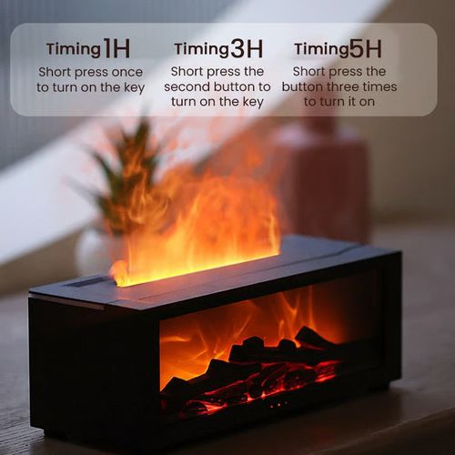 Colorful Flame Fireplace Aroma Diffuser 300ml Waterless Auto-Off Air Humidifier