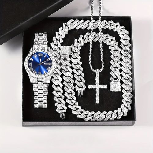 Luxury steel strip quartz watch bracelet necklace set