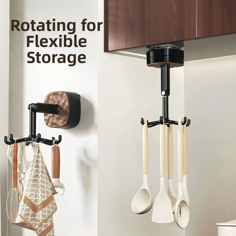 2PCS Rotatable Kitchen Utensil Holder Punch Free Wall Mount Space Saving Multifunctional Household Kitchen Storage Must-have