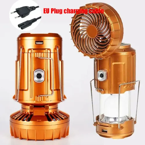 Solar Portable Camping Lanterns Electric Fan 1500mAh LED Solar Power Hanging Tent Rechargeable Outdoor Emergency Lamp with Fan
