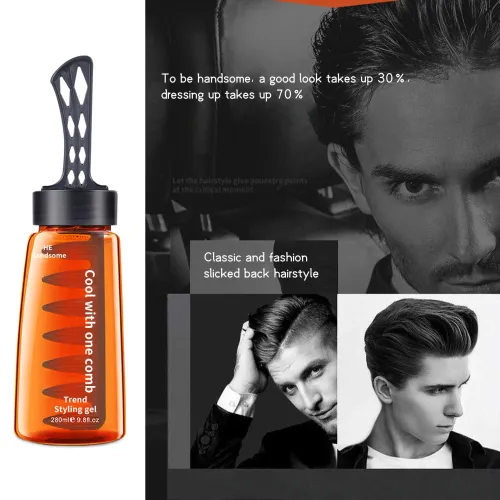 280ml Men's Oil Head Styling Gel With Comb Moisturizing, Non-greasy, Non-sticky Hair Styling Cream