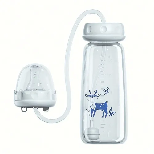 8oz 240ml Normal-Neck Baby Bottle with Straw Brush,Hands-Free PP Feeding Bottle Set-Makes Feeding Easy