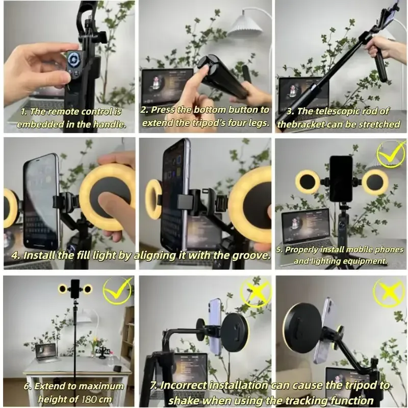 69.6in Automatic Face Tracking Telescopic Selfie Stick Tripod with 360° Rotatable Design, Fill Light, Remote and Gesture Control, Portable Cellphone Mobile Accessory for Live Streaming, Tripod for iPhone