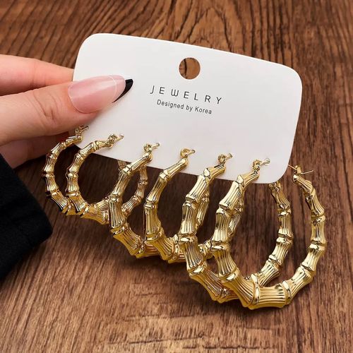 SoHot Trendy Bamboo Hoop Earrings Women Female Gold Silver Color Color Classic Jewelry