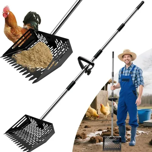 Adjustable 70 Stainless Chicken Poop Rake – Sieve Scoop, No-Bend Heavy Duty Cleaner
