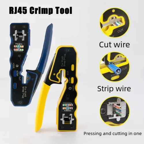 RJ45 Crimp Tool Ethernet Crimping Tool All-in-one Crimper for Cat6a Cat6 Stripping Crimping Tool with 8P8C Ethernet Connectors