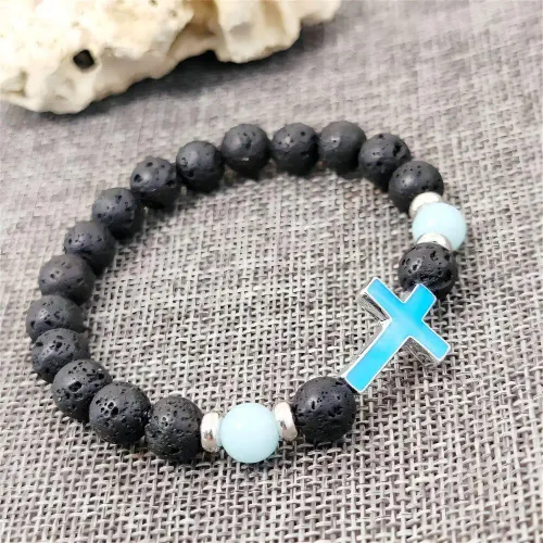 2Pcs Natural Luminous Stone Cross Bracelet