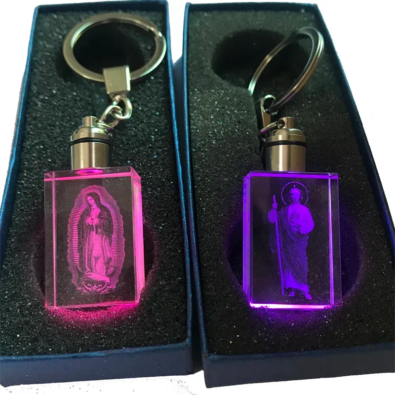 2Pcs Customized Carved Our Lady of Guadalupe San Judas Tadeo Saint Jude Religious Key Chains with Flashlight
