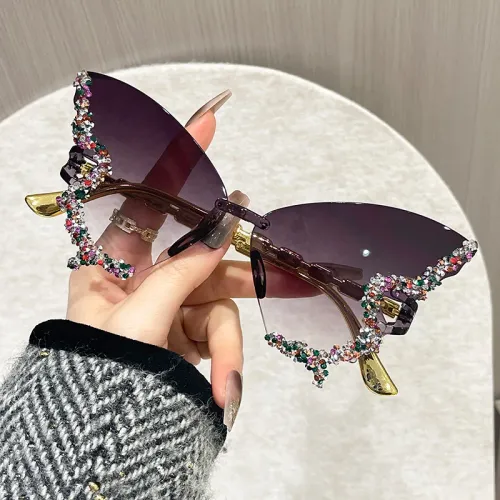 Rimless Butterfly Sunglasses Cat Eye Popular Shades Ellipse Sunglasses