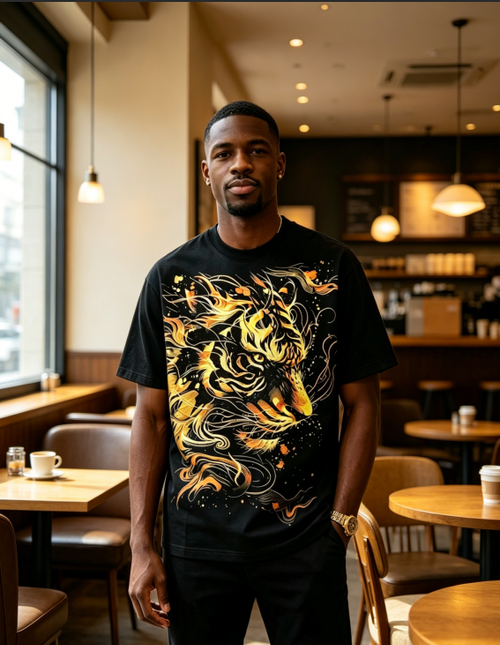2026 Summer Men Tiger Rhinestone Loose Tee