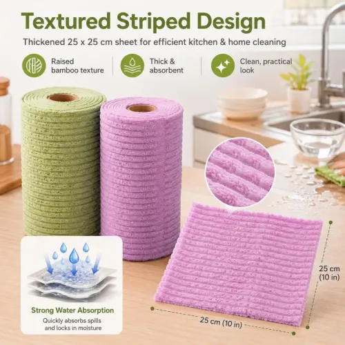 Disposable Tear Away Cleaning Cloth Bamboo Scouring Pad Kitchen Towel Roll Thick Coral Fleece Dishcloth Absorbent Home Wash Rags