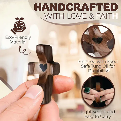 3Pcs -10Pcs  Black Walnut Wood Pocket Cross Stress Relief Spiritual Companion Cross My HeartPocket Christian Gift for Prayer & Faith