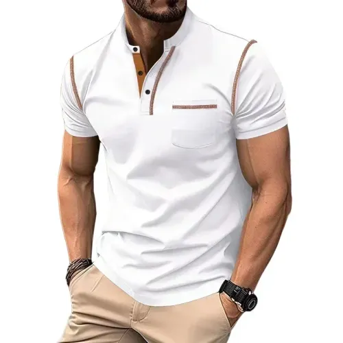 Summer New Men Henry Collar Short Sleeve Golf POLO Shirt Personality Pocket Style
