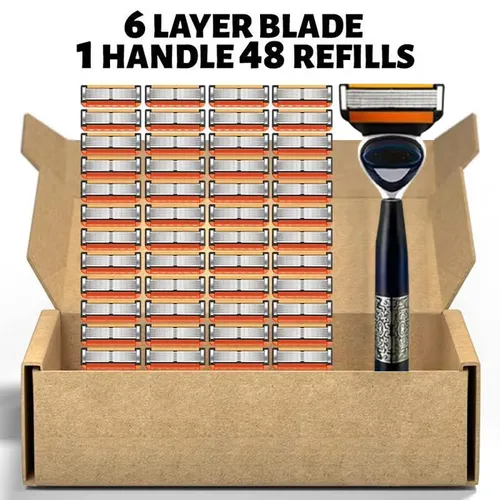 48-Piece Men's Razor Blade Replacement Set with Free Handle - Ultra Sharp Stainless Steel Blades for Smooth Shaving