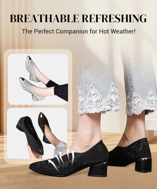 💥HOT SALE 50% OFF✨Hollow mesh sandals with rhinestone and chunky heel