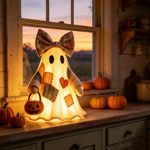 Halloween Patchwork-Style Ghost Decorative Light