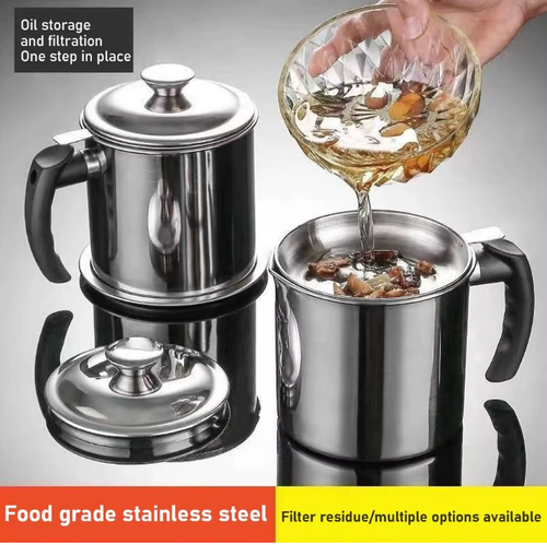 1.8L Oil Filter Pot Large Capacity 304 Stainless Steel Oil Pot Grease Keeper