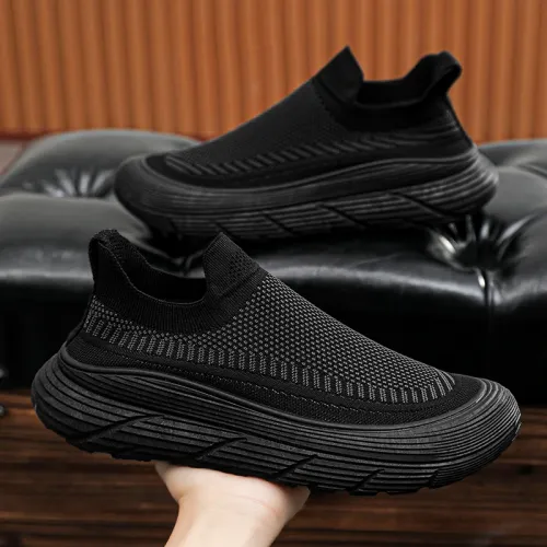 BLACK Ultra-Soft, Thick-Soled, Breathable Mesh & Flyknit Athletic Casual Shoes