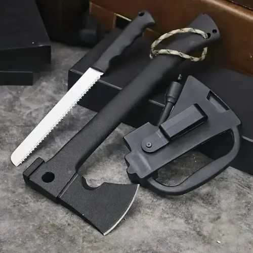 Camping Hand Axe And Survival Gear Lightweight Hatchet With Nested Serrated Wood Saw Knife And Magnesium Fire Starter Tool ﻿