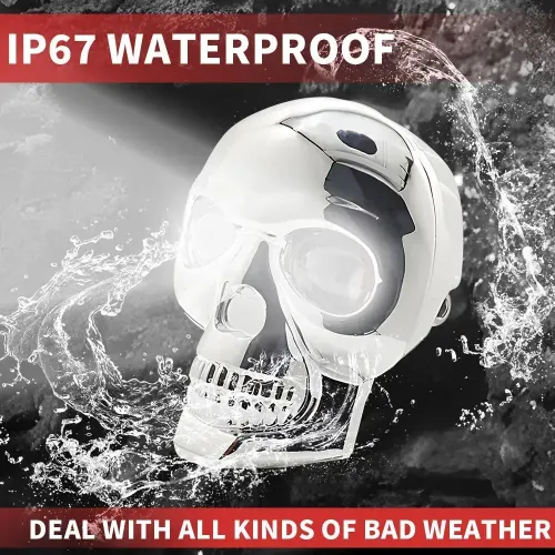Motorcycle Skull Fog Light LED Skull Shape Waterproof Headlight Motorcycle High Low Beam Auxiliary Light