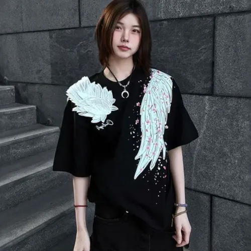 Fashion Popular O Neck Short Sleeve Casual T Shirt Y2k Subcultural Print All Macth Clothes Harajuku Grunge Punk Tops