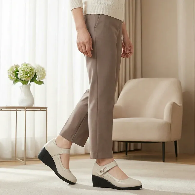 Women Fashion High Quality Wedge Heel Shoes for Spring Summer Lady Casual Street Comfort Black High Heel Shoes for Student A06