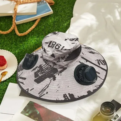 Wide Brim Sun Hat With Solar Fan Sun Bucket Fishing Hats With 2 Solar Fan Breathable Sunhat Support USB Charging For Cycling