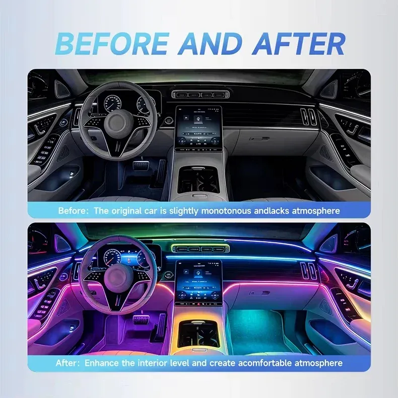 Car LED Acrylic Light Strip RGB Auto Interior Strip Lights Remote Phone APP Control Decorative Atmosphere Lamp with APP Remote