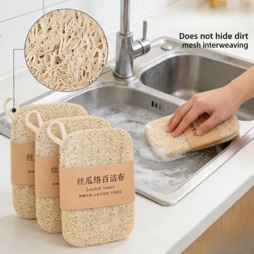 10PCS  Natural Loofah Sponge Dish Scrubber Vegetable Fiber Reusable Eco Friendly Oil Stain Remover With Hanging Rope Kitchen Cleaning