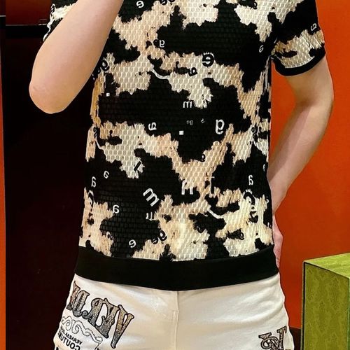 Men's Short-Sleeve Ice Silk Top with Irregular Pattern