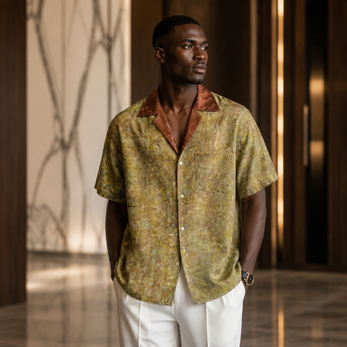 Withered Wood Meets Spring  Green Jacquard Summer Shirt