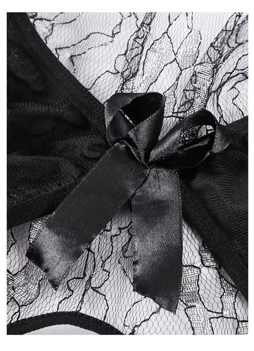 Sexy Flower Lace Mesh Hollow One-Piece Pajamas