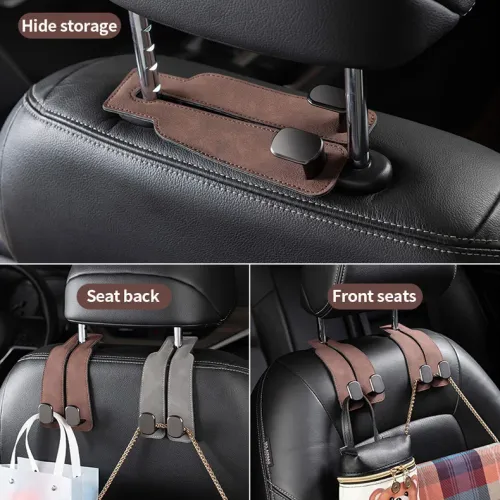 4-pack car hooks suede metal chair back storage double hooks