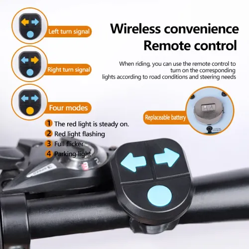 Wireless Remote Control Turn Signal Tail Light Type-C Rechargeable Warning Taillight with Horn