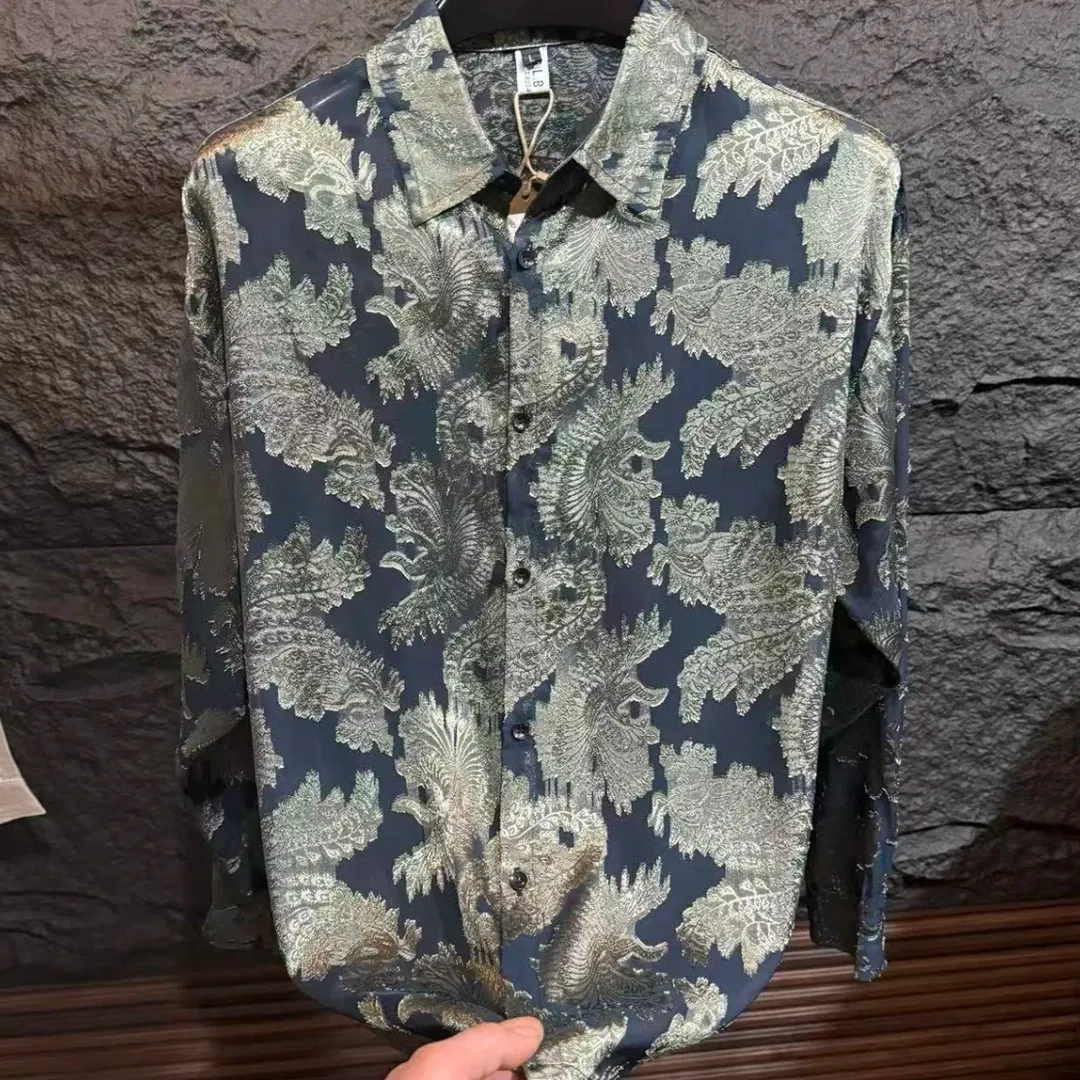 Men's silver-blue breathable ice-silk long-sleeve undershirt