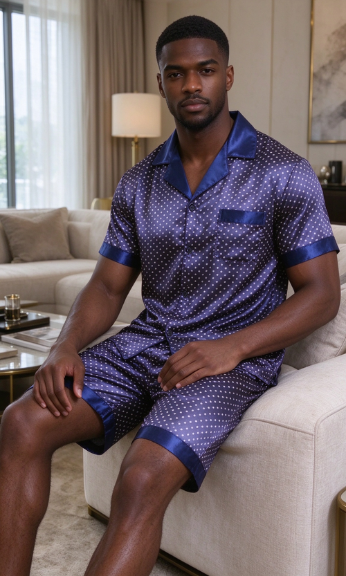Men's polka dot ice silk two-piece set