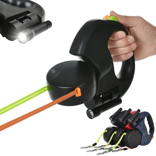 Retractable Dog Leash For Small Dogs Reflective Dual Pet Leash Lead 360 Swivel No Tangle Double Dog Walking Leash With Lights
