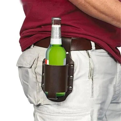 Portable Leather Beer Bottle Waist Beer Belt Bag Handy Wine Bottles Beverage Holder Outdoor Drink Bottle Case Cover