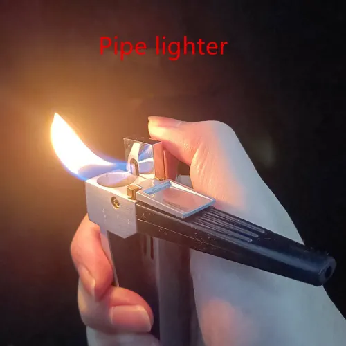 Portable Pipe Lighter Built-in Pipe Stand Refillable Butane Window Lighter with Angled Soft Flame Gas Lighter（No Gas）